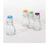 12 pz Bottigliette di vetro trasparente con chiusura ermetica Bottiglie con tappo colorato 90 ml H. 11 cm liquidi, olio, grappa,acqua, succhi, vino