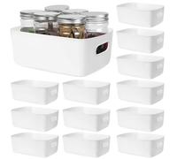 12 Pz Contenitori Plastica, Scatola Portaoggetti Organizer, Cestino Bagno, Cubi Portaoggetti Scaffale in Plastica, Cestini Scatole Portaoggetti per Cucina Armadio Ufficio, Bianco(24 x 16 x 9,5 cm)