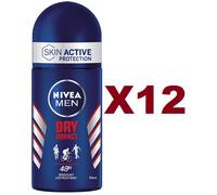 12 PZ NIVEA MEN DEO ROLL ON DRY IMPACT 48H 50ML DEODORANTE CORPO UOMO