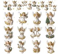 12 pz ornamenti natalizi, ciondolo vintage in legno di angelo bianco, etichette in legno con angelo appeso retrò con corda di canapa per Xmas Tree Holiday Party Decorazioni per la casa