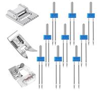 12 Pz Piedino per Cucire Aghi Gemelli, Aghi Gemelli in Metallo per Macchina da Cucire con 3 Diversi Piedini per Cucire
