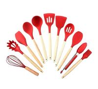 12 pz/set Manico In Legno Utensili Da Cucina In Silicone Con Secchio di Stoccaggio Resistente Alle Alte Temperature E Antiaderente Pentola Spatola Cucchiaio(12pcs Green)