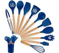 12 Pz Utensili in Silicone Utensili Da Cucina Utensili Da Cucina Set, Utensili Da Cucina in Legno Utensili Da Cucina in Silicone/Utensili Da Cucina/Prodotti Per La Casa,Dark blue
