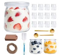 12 Pz Vasetti per Yogurt con Coperchio, 200 ml Barattolo Vetro con | Bicchieri da Yogurt Trasparenti, Bicchieri da Dessert in Vetro per dessert, marmellata, muesli, mousse