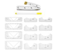12 Righelli per Cucire, 1 pezzo di righello morbido, 1 Penna per Sbiadire, Accessori per Cucire, Righello per Misurare Magliette, Righello per Allineamento per La Realizzazione Di Indumenti