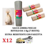 12 Rotoli da 1 Kg (Tot. 84 Buste) 90x120 Sacco immondizia AMBRA Extra Resistenti