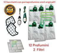 12 Sacchetti Folletto VK140 VK150 12 Profumini 2 Filtri MULTISTRATO PREMIUM