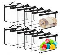 12 sacchetti per giocattoli, organizer trasparente impermeabile in PVC con chiusura lampo e manici per giocattoli da bagno, puzzle, blocchi e libri per bambini