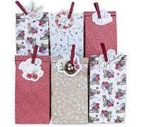 12 sacchetti regalo di Pasqua stampati - Acquerello - Idea regalo - con clip in legno e 2 fogli di etichette fustellate in oro rosa - Nido di Pasqua per l'artigianato e i regali - Set 11