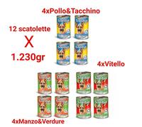 12 scatolette MONGE ALIMENTO CIBO BOCCONCINI PER CANE UMIDO 1230gr GUSTI MISTI