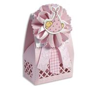 12 SCATOLINA PORTA CONFETTI BOMBONIERA NASCITA BATTESIMO BIMBA ROSA FEMMINA