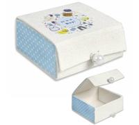 12 SCATOLINA PORTA CONFETTI SCRIGNO IN TESSUTO BOMBONIERA NASCITA BIMBO AZZURRO