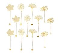 12 segnalibri in metallo a forma di foglia, oro, per libri Foglia d'acero, ginkgo biloba, trifoglio, loto Segnalibri vintage con ciondoli per lettori, insegnanti, studenti