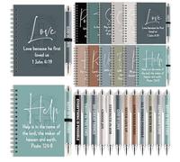 12 set Christian Notebooks Bulk Bible Spiral Notebooks with Pen Notepad Inspirational Notebook A6 Prayer Journal Religious Jesus Gifts Bulk for Church Groups Bible Study Teachers Men Women (Boho)