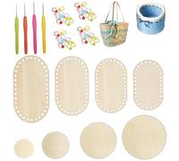 12 Set uncinetto con basi in legno e ferri in silicone, Fondo Legno Borse, 8 basi rotonde e ovali per cestini, 4 ferri da uncinetto, accessori per DIY, perfetto per creare borse e contenitori
