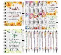 12 Sets Christian Notebooks Bulk Bible Spiral Notebooks with Pen A6 Prayer Journal Notepad Inspirational Notebook Religious Jesus Gifts Bulk for Church Groups Bible Study Teachers Men Women (Floral)