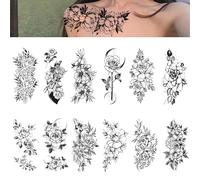 12 Sheets Health Beauty Black Flower Rose Temporary Tattoos Flash Art Body Arm Women Sleeve Waterproof Fake Tatoo Sticker