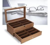 12 Slot per Occhiali,Scatola per Occhiali da Sole con 2 Cassetti Organizer Occhiali da Sole con Serratura e Cassetti Raffinati Portaocchiali Multiplo Scatole Porta Occhiali per Gioielli ed Orologi