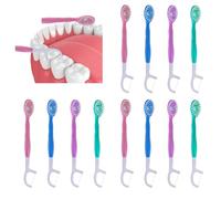 12 spazzolini usa e getta 5 in 1 con dentifricio | Dodici spazzolini da denti usa e getta 5 in 1 con dentifricio, filo interdentale, raschietto per lingua e brufoli