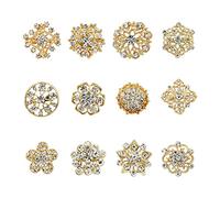 12 Spille Con Bottone In Cristallo, Floriated Spilla, Pin Strass Corpetto, Argento Gioielli Strass Fiore per Gioielli Creazione Nozze Festa Casa Decorazione e Mestiere Fai Da Te (Oro)