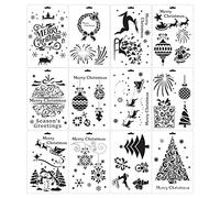 12 stencil classici in PET per pittura natalizia, 17 x 25 cm, grande modello per disegno, decorazione, stencil per pittura, lettere su tela, feste, roccia, Halloween, per bambini
