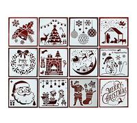 12 stencil classici in PET per pittura natalizia da 12,7 x 12,7 cm, grande modello di disegno, decorazioni natalizie, stencil per pittura a cuore