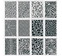 12 stencil multifunzione stampa animale, flessibile, per mobili, pareti, pavimenti, tessuti, progetti artistici, diario, pietra, roccia, riutilizzabili