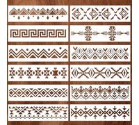 12 stencil per pittura bohémien, riutilizzabili, motivo azteco, stencil da parete, piastrelle, per legno, pareti, tela e mobili