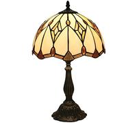 12" Table Lamp Bedroom Bedside Lamp, Warm Beige Yellow Stained Glass Gold Crystal Beads Lampshade, Living Room Minimalist Victoria MissMini Decorative Light, Antique Zinc Alloy Base