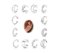 12-teiliges Set Ohrklemmen ohne Piercing für Frauen, 14K Goldbeschichtet, Verstellbare Clip-on Ohrringe für Knorpel, Fake Schmuck, Gold & Silber, Trendig & Elegant