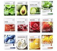 12 tipi x 25ml Maschera Idratante Viso, Maschera Viso Coreana Nutriente con Frutta ed Estratti Vegetali per un Incarnato Impeccabile, Regalo per Ragazze