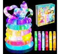 12 tubi pop, luci fluorescenti Fidget Toys, tubi pop 2024 a LED, tubi elastici a LED colorati, braccialetti luminosi Set da festa Compleanno per bambini carnevale per festival Capodanno