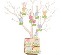 12 tulipani in legno da appendere, a forma di cartone animato, ciondolo a forma di quattro griglie, decorazione per casa, parete e giardino, decorazione primaverile in compensato naturale