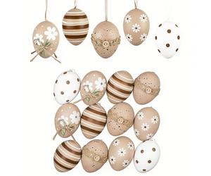 12 uova di Pasqua da appendere come decorazioni pasquali, moderne uova di plastica per decorazioni pasquali, ornamenti bianchi, dorati e neri per cestini pasquali, decorazioni primaverili, regali di P