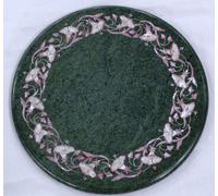 12 " Verde Marmo Lato Table Top ad Intarsio Pietre Semi Preziose Artigianato
