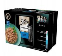 12 x 85 g SHEBA Selection gusto di pesce in salsa salmone, merluzzo, pesce bi...