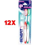 12 X Benefit Spazzolino Denti Medium 2 Pz Con Coprisetole