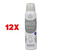 12 X Breeze Deodorante Spray 48h The Bianco 150 Ml Zero Macchie
