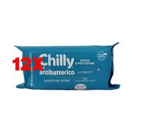 Chilly Salviettine con Antibatterico, Salviette per l'Igiene Intima, Azione di Difesa, Tessuto 100 % Biodegradabile, Ottime Fuori Casa, PH 5, Clinicamente Testato, 1 Confezione da 12 Salviettine