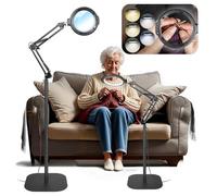 12 X lente d'ingrandimento da pavimento con luce e supporto, flessibile, braccio girevole con 54 LED, 5 modalità di colore a intensità variabile, lente d'ingrandimento libera illuminata per lettura,