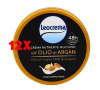 12 X Leocrema Crema Multiuso Corpo Mani Viso All'olio Di Argan Vaso 150 Ml