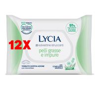 12 X Lycia Salviette Eco Tessuto Struccanti Pelli Grasse-impure 20 Pz