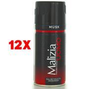 12 X Malizia Deodorante Uomo Musk 150 Ml Eau De Toilette Deodorant