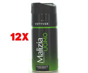 12 X Malizia Deodorante Uomo Vetyver 150 Ml Eau De Toilette Deodorant