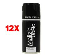 12 X Malizia Uomo Edt Deodorante Black & Wild 150 Ml Profumo D'intesa