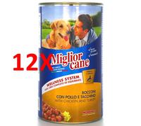 12 X Miglior Cane Bocconi Pollo-tacchino Lattina 1250 Grammi