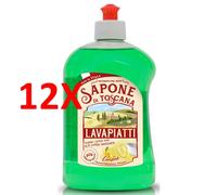 12 X Sapone Di Toscana Lavapiatti Concentrato 20% Di Attivo 500 Ml Limone Elimi