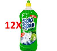 12 X Spic & Span Detersivo Piatti Lime E Fiori D'arancio 1000 Ml