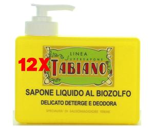 12 X Tabiano Sapone Liquido Mani Al Biozolfo Dispenser 250 Ml - Specialita' Di
