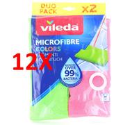 12 X Vileda Microfibra Panni Colors Pavimenti 2 Pezzi